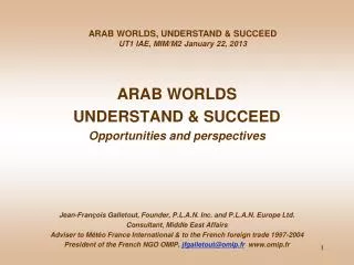 ARAB WORLDS UNDERSTAND &amp; SUCCEED O pportunities and perspectives