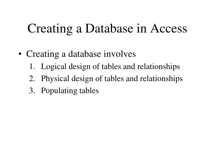 creating a database in access