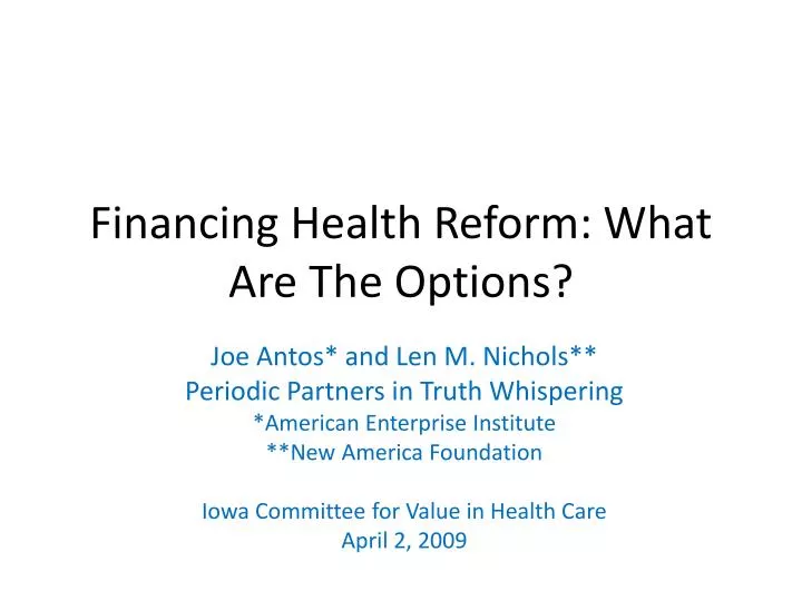 financing health reform what are the options