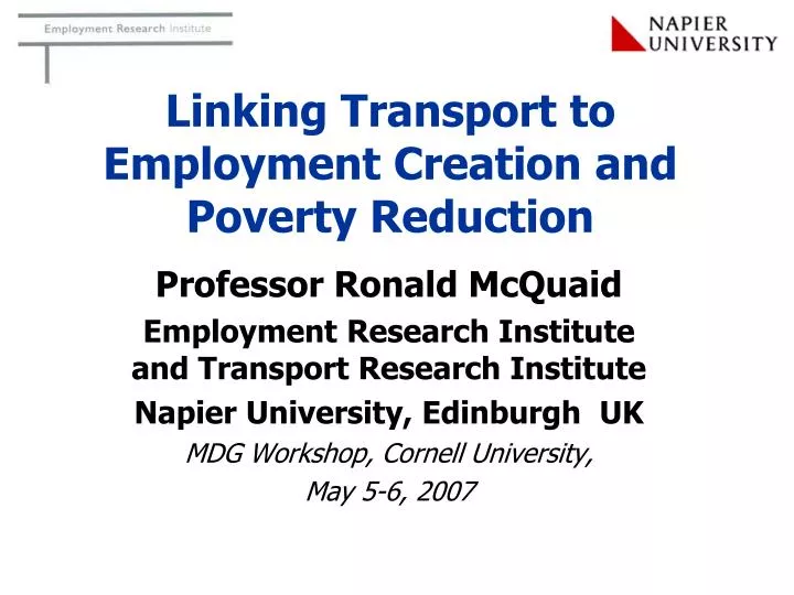 linking transport to employment creation and poverty reduction