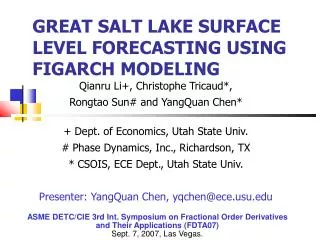 GREAT SALT LAKE SURFACE LEVEL FORECASTING USING FIGARCH MODELING