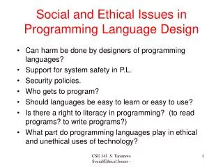 Social and Ethical Issues in Programming Language Design