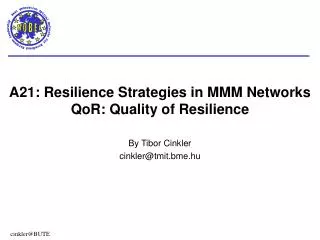 A21: Resilience Strategies in MMM Networks QoR: Quality of Resilience