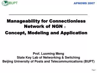 Manageability for C onnectionless N etwork of NGN ? Concept, M odeling and A pplication