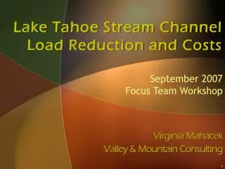 Lake Tahoe Stream Channel Load Reduction and Costs