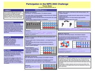 Participation in the NIPS 2003 Challenge Theodor Mader ETH Zurich, tmader@student.ethz.ch