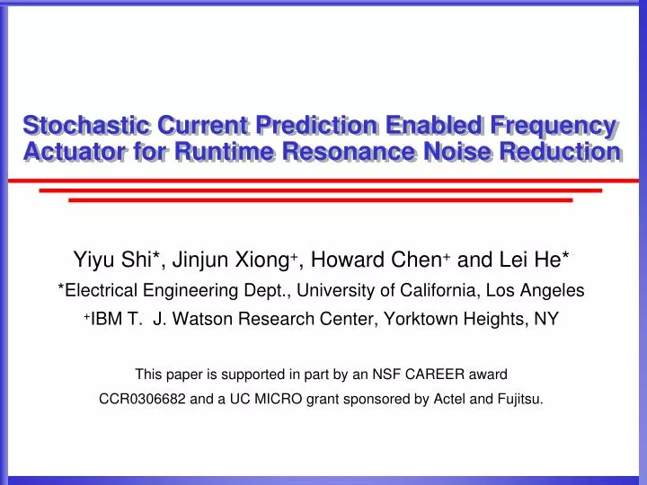 stochastic current prediction enabled frequency actuator for runtime resonance noise reduction