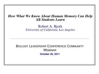 Biology Leadership Conference Community Webinar October 26, 2011