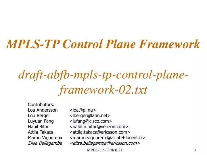mpls tp control plane framework draft abfb mpls tp control plane framework 02 txt