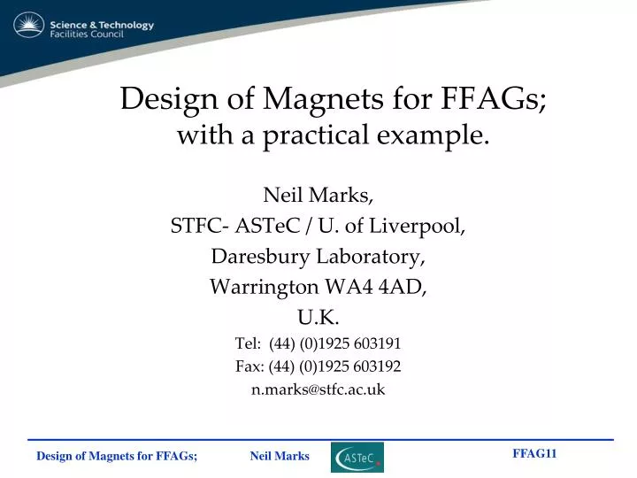 design of magnets for ffags with a practical example