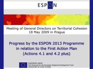 Progress by the ESPON 2013 Programme in relation to the First Action Plan