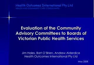 Evaluation of the Community Advisory Committees to Boards of Victorian Public Health Services