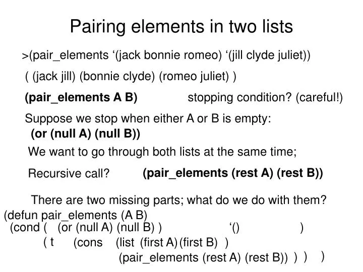 pairing elements in two lists