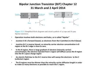 Bipolar Junction Transistor (BJT) Chapter 12 31 March and 2 April 2014