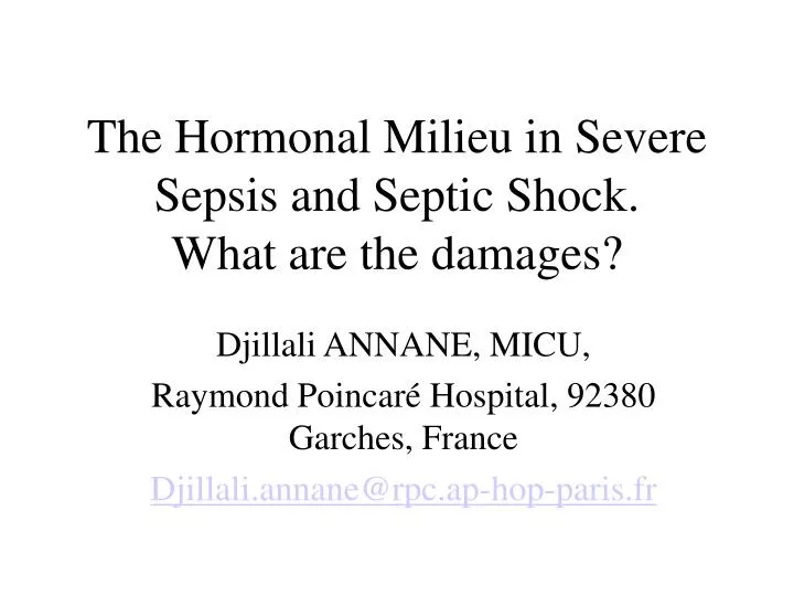 the hormonal milieu in severe sepsis and septic shock what are the damages