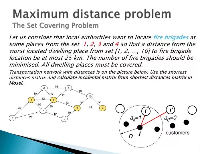 maximum distance problem the set covering problem