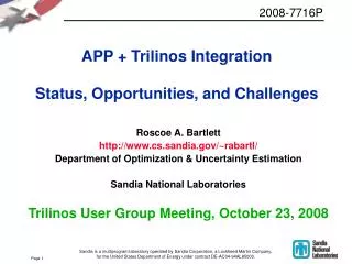 APP + Trilinos Integration Status, Opportunities, and Challenges