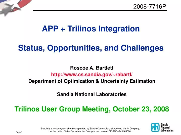 app trilinos integration status opportunities and challenges