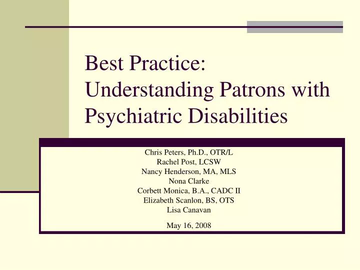 best practice understanding patrons with psychiatric disabilities