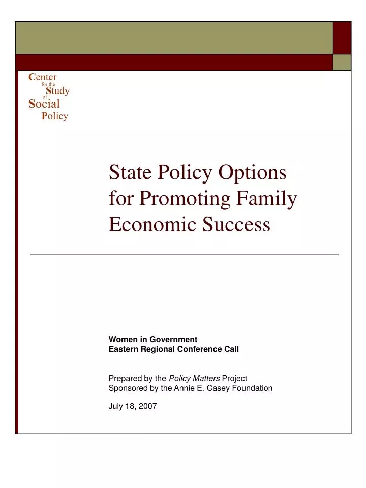 state policy options for promoting family economic success