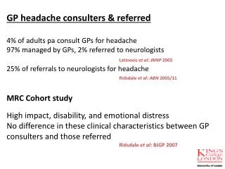 MRC Cohort study High impact, disability, and emotional distress