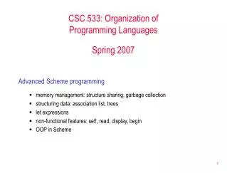 CSC 533: Organization of Programming Languages Spring 2007