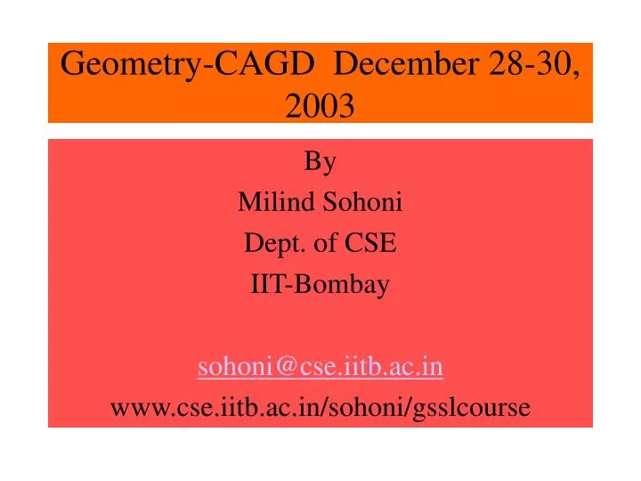 geometry cagd december 28 30 2003