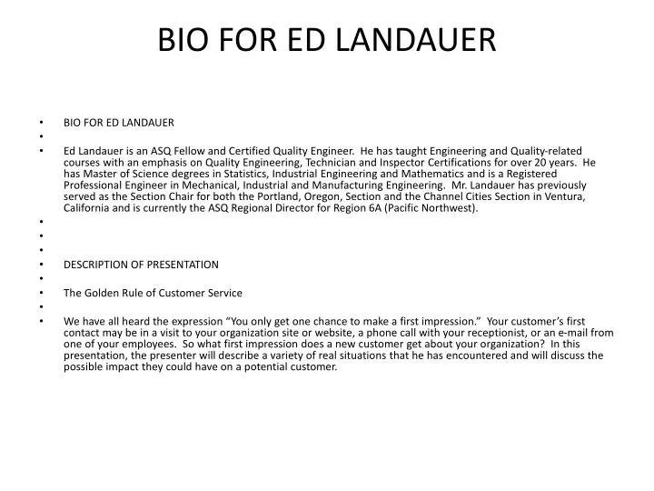 bio for ed landauer