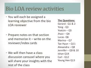 Bio LOA review activities