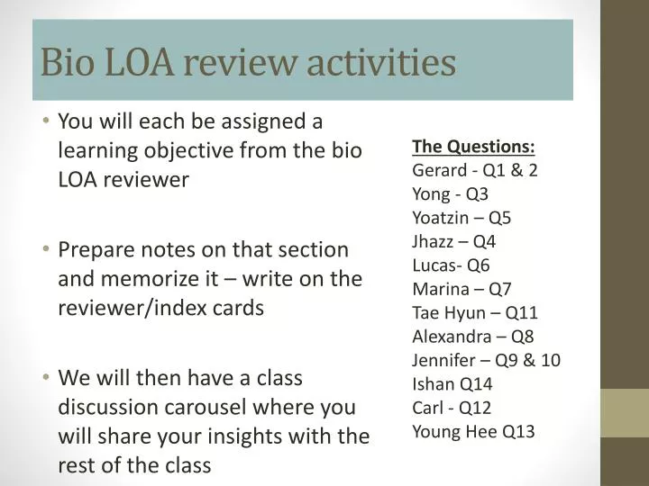 bio loa review activities