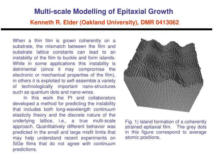 multi scale modelling of epitaxial growth kenneth r elder oakland university dmr 0413062