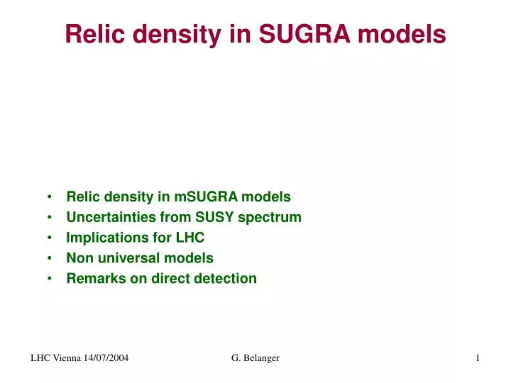 relic density in sugra models