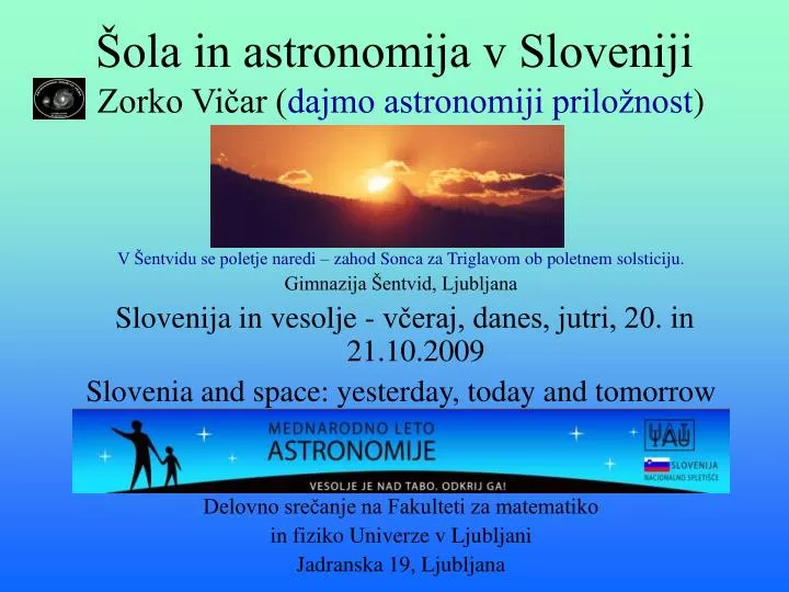 ola in astronomija v sloveniji