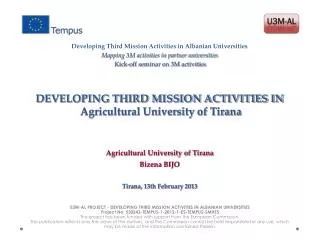 DEVELOPING THIRD MISSION ACTIVITIES IN Agricultural University of Tirana