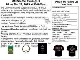 CAHS In The Parking Lot Friday, Mar 22, 2013, 4:30-8:00pm