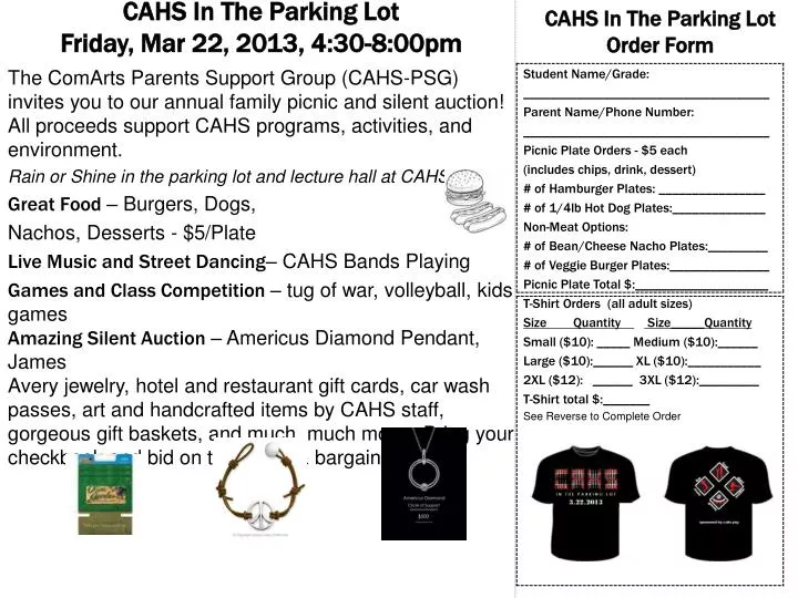 cahs in the parking lot friday mar 22 2013 4 30 8 00pm