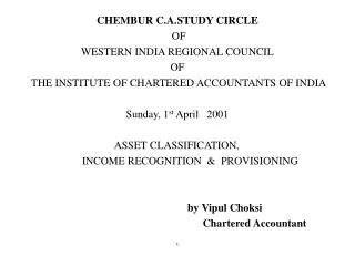 CHEMBUR C.A.STUDY CIRCLE OF WESTERN INDIA REGIONAL COUNCIL OF