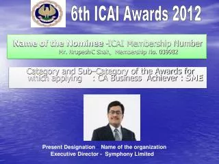 Name of the Nominee -ICAI Membership Number Mr. Nrupesh C Shah, Membership No. 039982