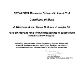 EDTNA/ERCA Manuscript Scholarship Award 20 10 Certificate of Merit