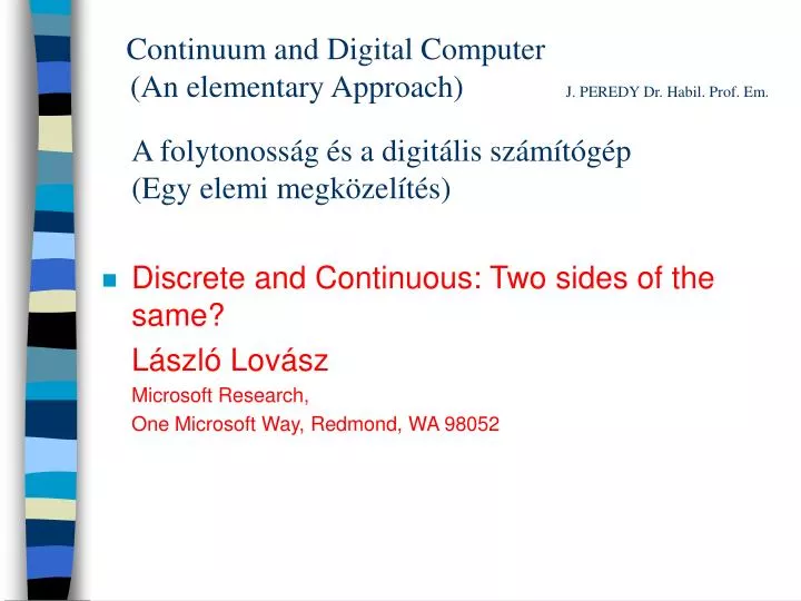 continuum and digital computer an elementary approach j peredy dr habil prof em
