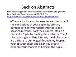 Beck on Abstracts