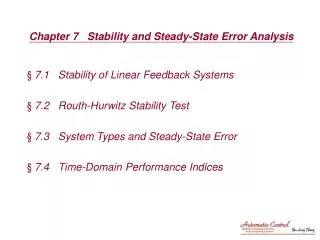 Chapter 7 Stability and Steady-State Error Analysis