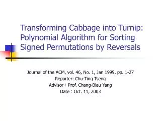 Journal of the ACM, vol. 46, No. 1, Jan 1999, pp. 1-27 Reporter: Chu-Ting Tseng