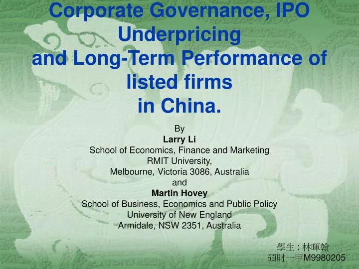 corporate governance ipo underpricing and long term performance of listed firms in china