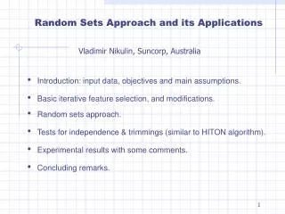 Random Sets Approach and its Applications