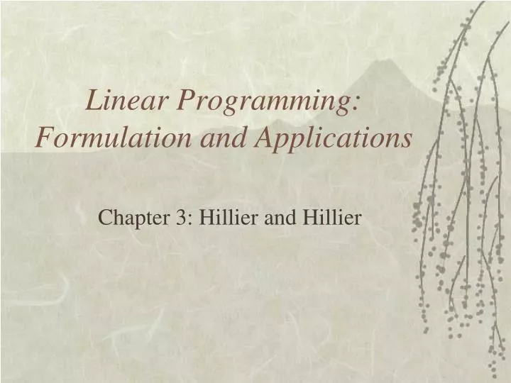 linear programming formulation and applications