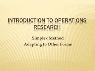 Introduction to Operations Research