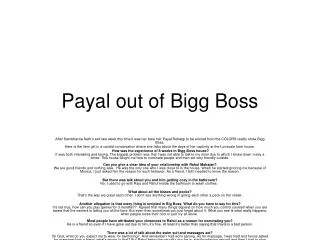 Payal out of Bigg Boss