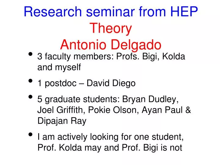 research seminar from hep theory antonio delgado