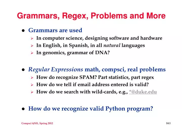 grammars regex problems and more